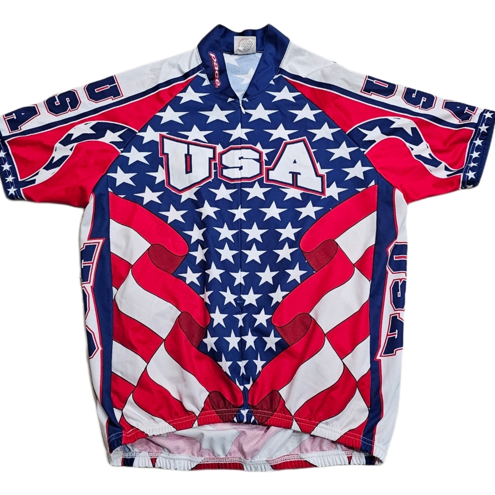 Pace Sportswear USA Cycling Bike Jersey Shirt Men XL 3/4 Zip Patriotic Stars